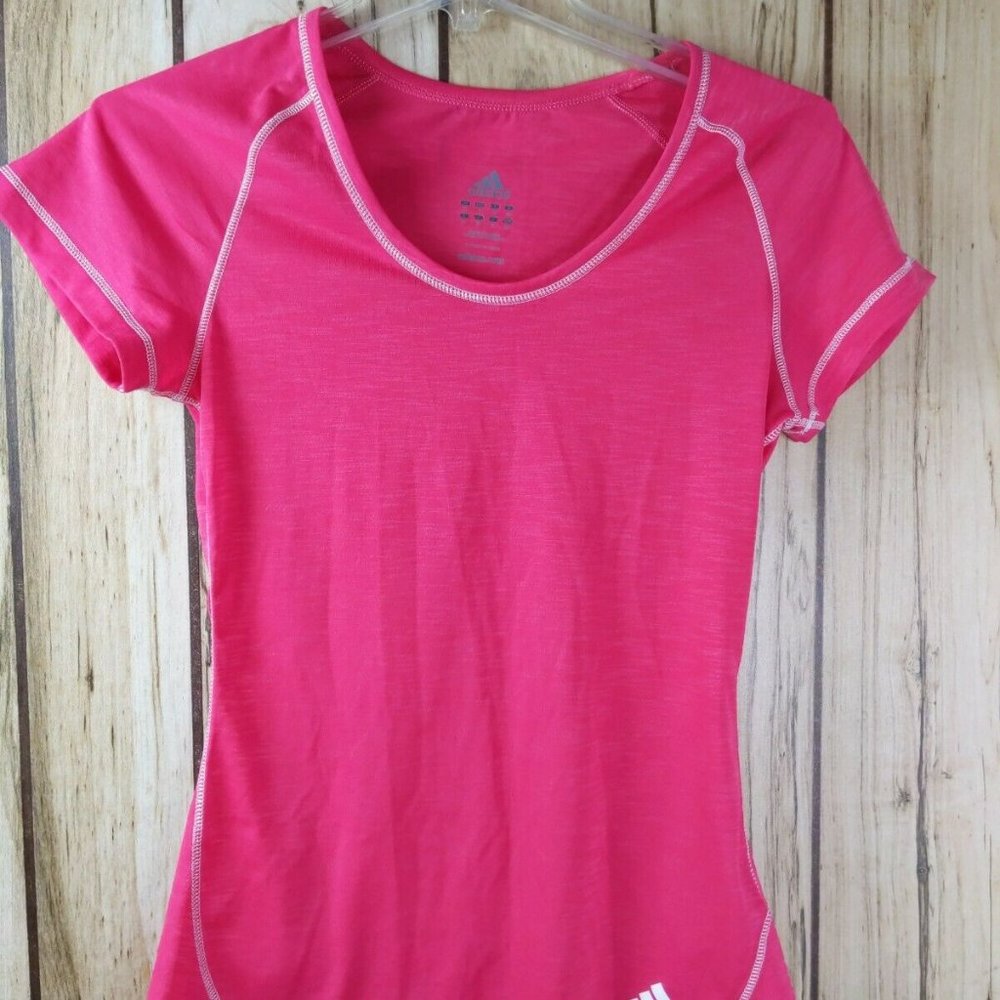 Adidas Athletic Shirt Womens Size S Small Pink White Short Sleeve